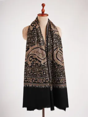 Black Pashmina Shawl with Embroidered Paisley Motif