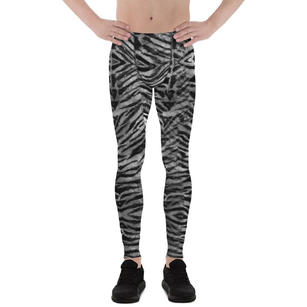 Black Tiger Striped Meggings, Sexy Animal Print Designer Men's Leggings-Made in USA/EU