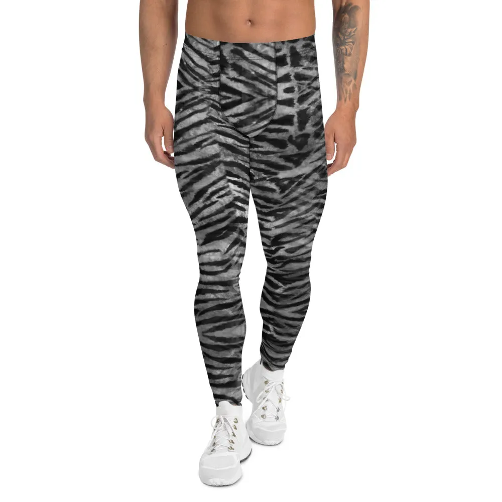 Black Tiger Striped Meggings, Sexy Animal Print Designer Men's Leggings-Made in USA/EU