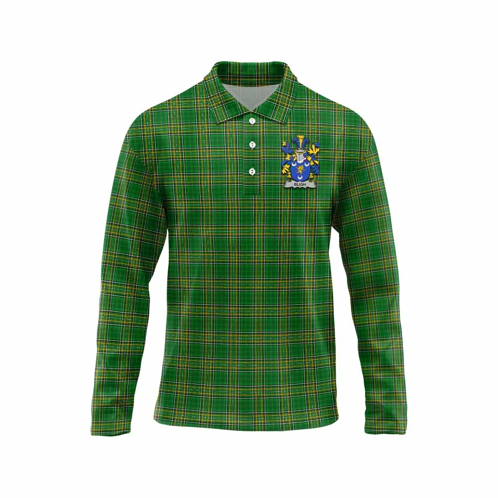 Bligh Irish Clan Tartan Long Sleeve Polo Shirt with Coat of Arms