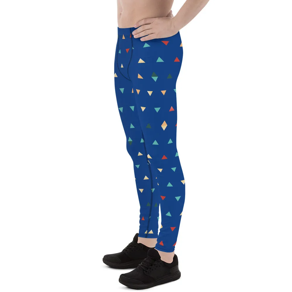 Blue Triangular Meggings, Colorful Birthday Boy Geometric Men's Leggings Tights-Made in USA/EU/MX