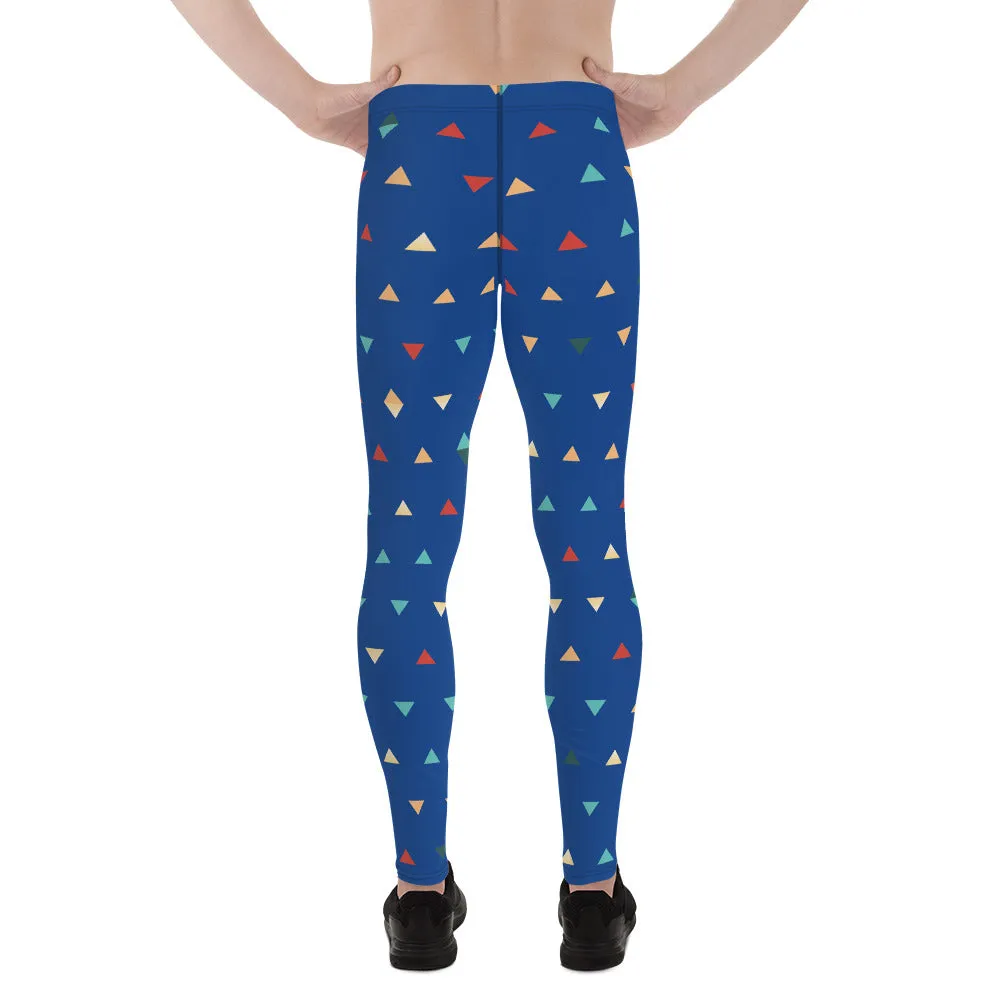 Blue Triangular Meggings, Colorful Birthday Boy Geometric Men's Leggings Tights-Made in USA/EU/MX