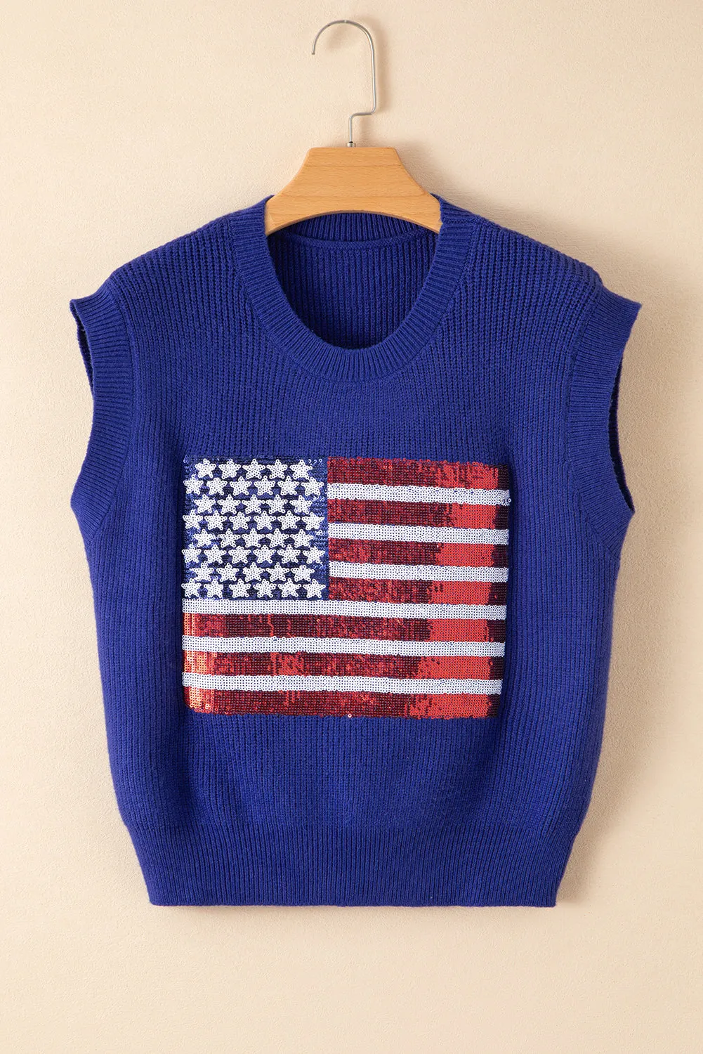 Bluing Sparkling American Flag Knitted Vest