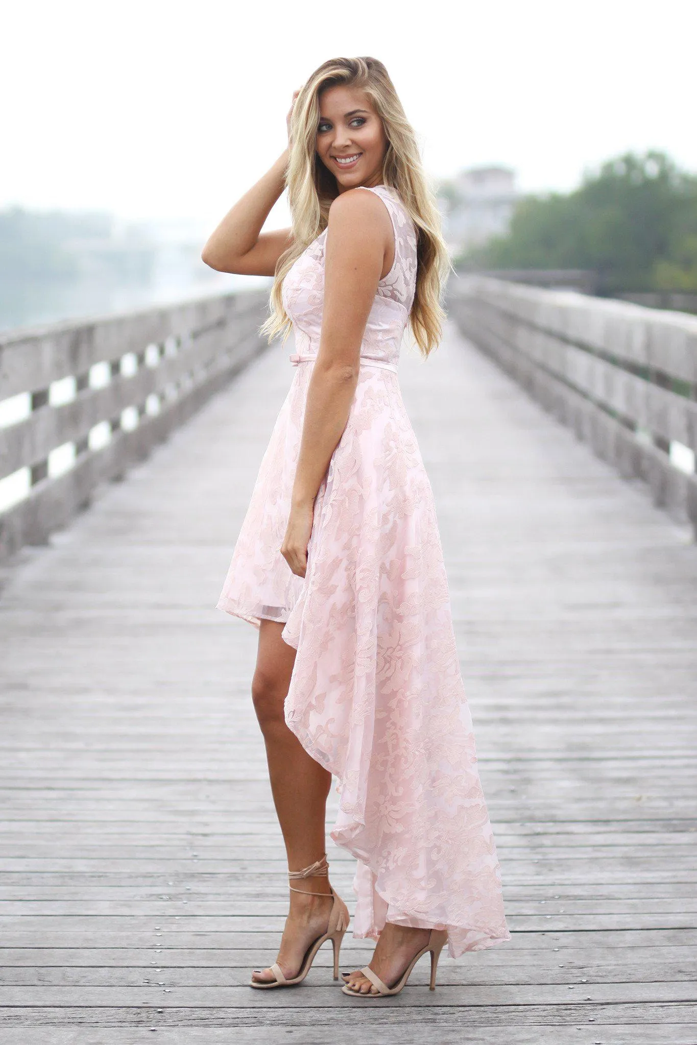 Blush Lace High Low Dress