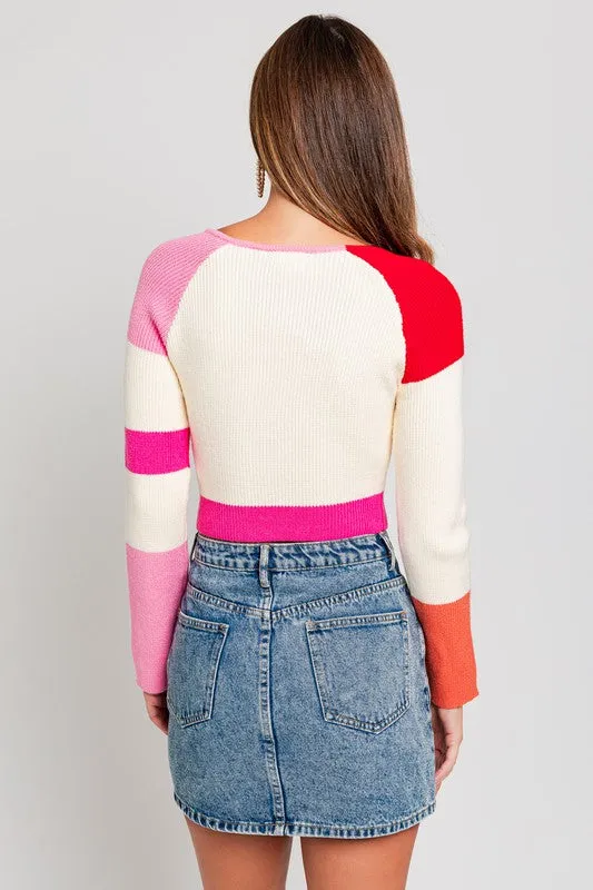 Bohemian Long Sleeve Color Block Stripe Knit Top