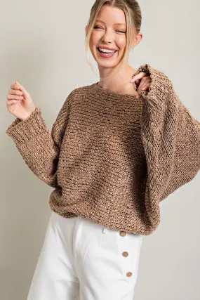 Bohemian Mocha Loose Fit Knit Pullover Sweater