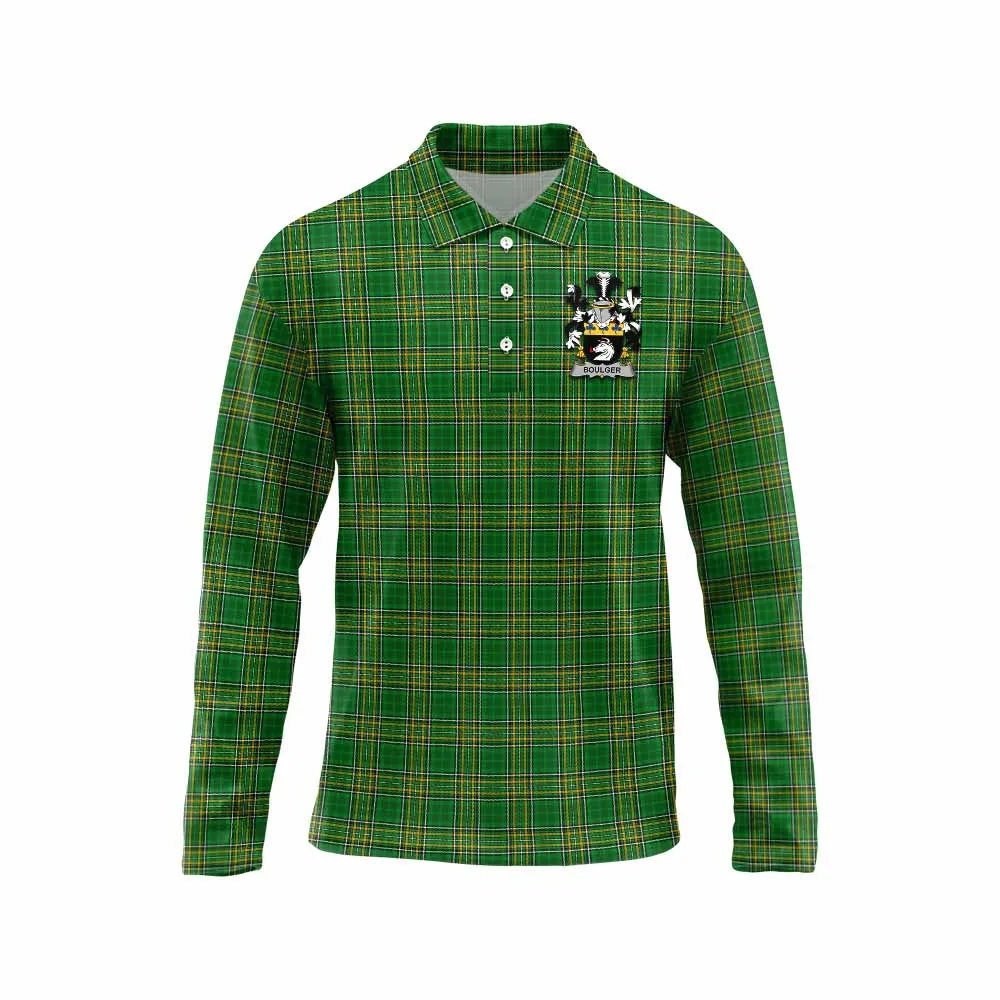 Boulger Irish Clan Tartan Long Sleeve Polo Shirt with Coat of Arms