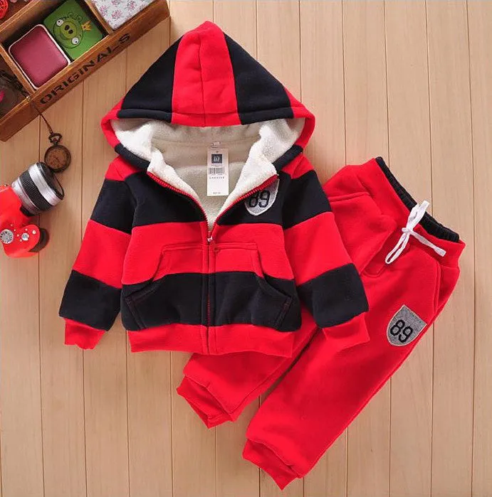 Boys Girls Children Hoodies Winter Wool Sherpa Baby Sports Suit New Jacket Sweater Coat & Pants Thicken Kids Clothes Sets