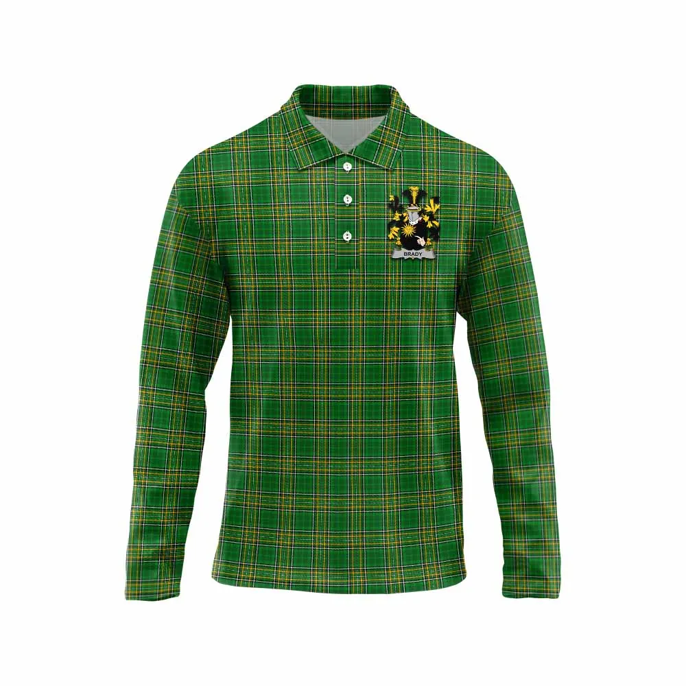 Brady Irish Clan Tartan Long Sleeve Polo Shirt with Coat of Arms