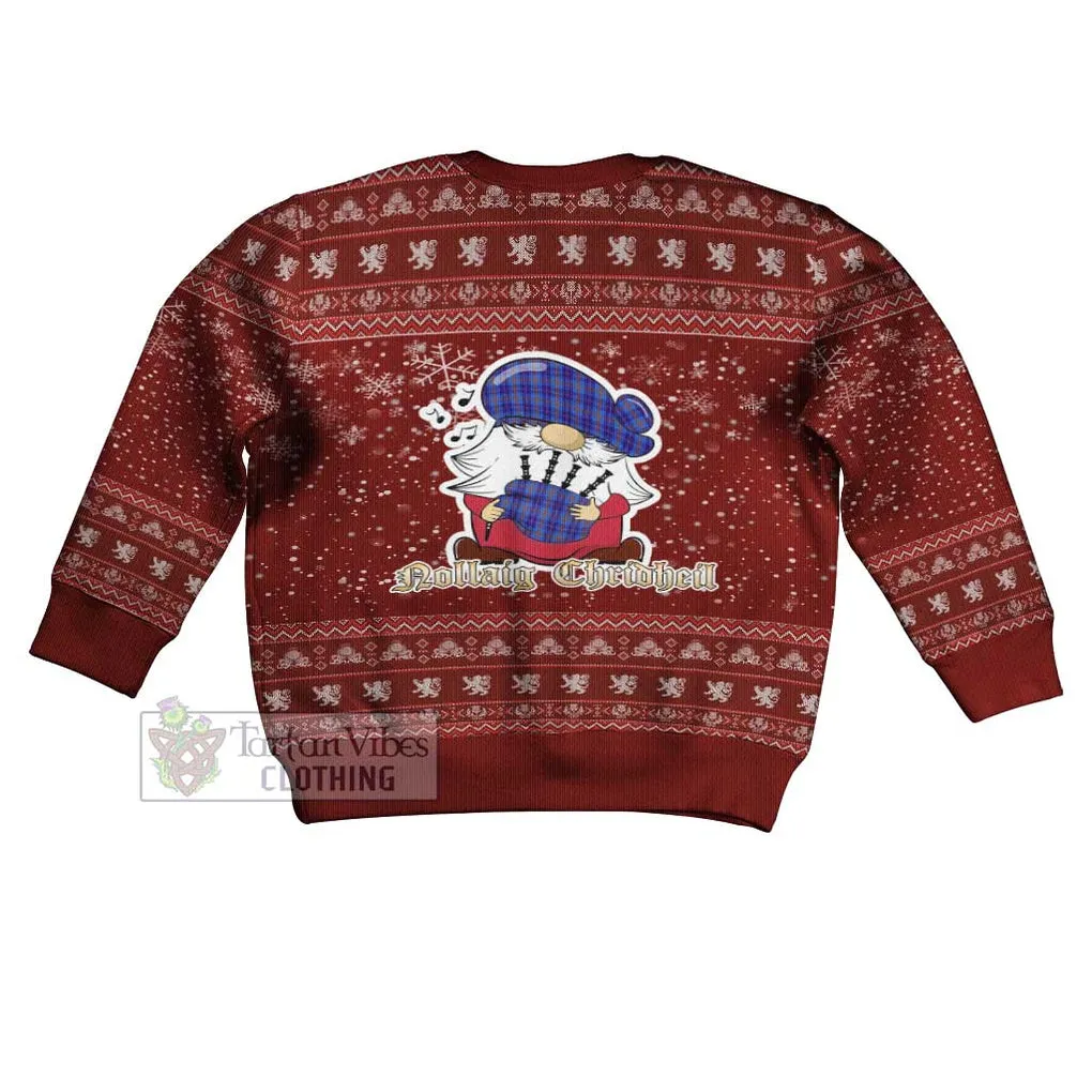 Bryson Clan Christmas Kid Ugly Sweater with Gnome Playing Bagpipes