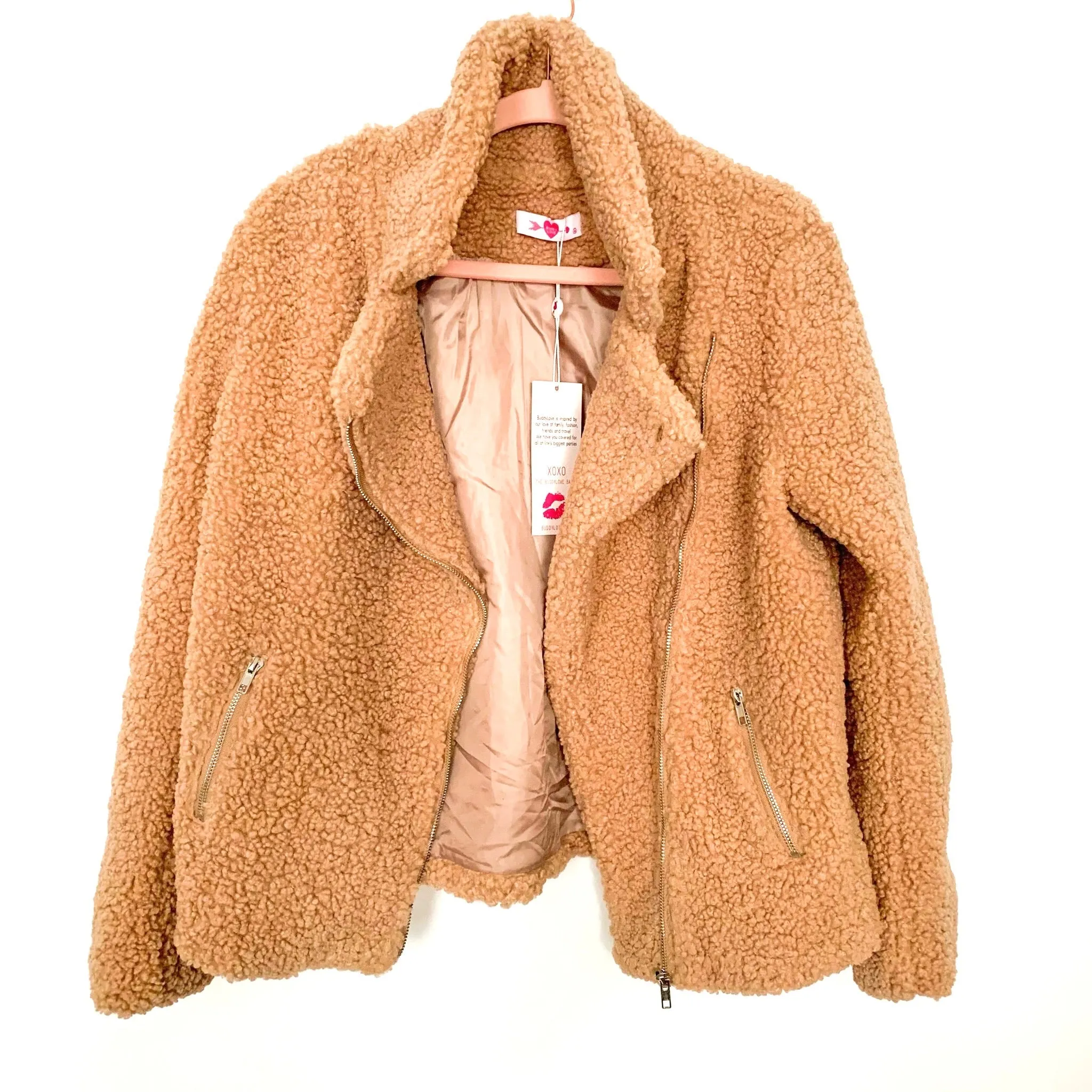 Buddy Love Tan Sherpa Coat with Zippers NWT- Size M