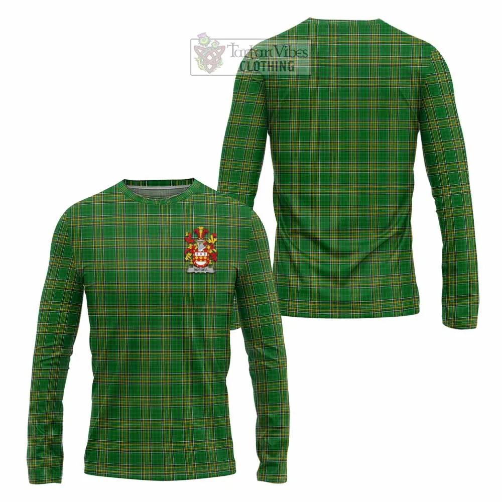 Burges Irish Clan Tartan Long Sleeve T-Shirt with Coat of Arms