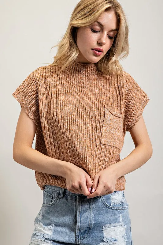 Burnt Orange Drop Shoulder Rib-Knit Sweater Top