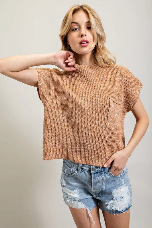 Burnt Orange Drop Shoulder Rib-Knit Sweater Top