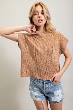 Burnt Orange Drop Shoulder Rib-Knit Sweater Top