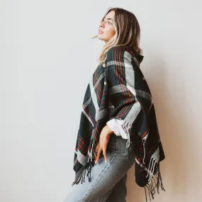 Button Plaid Shawl Scarf