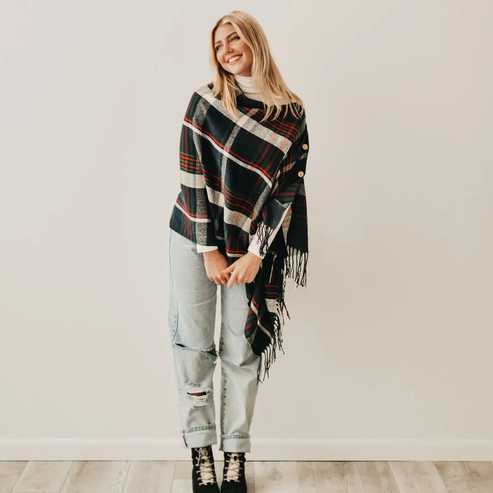 Button Plaid Shawl Scarf