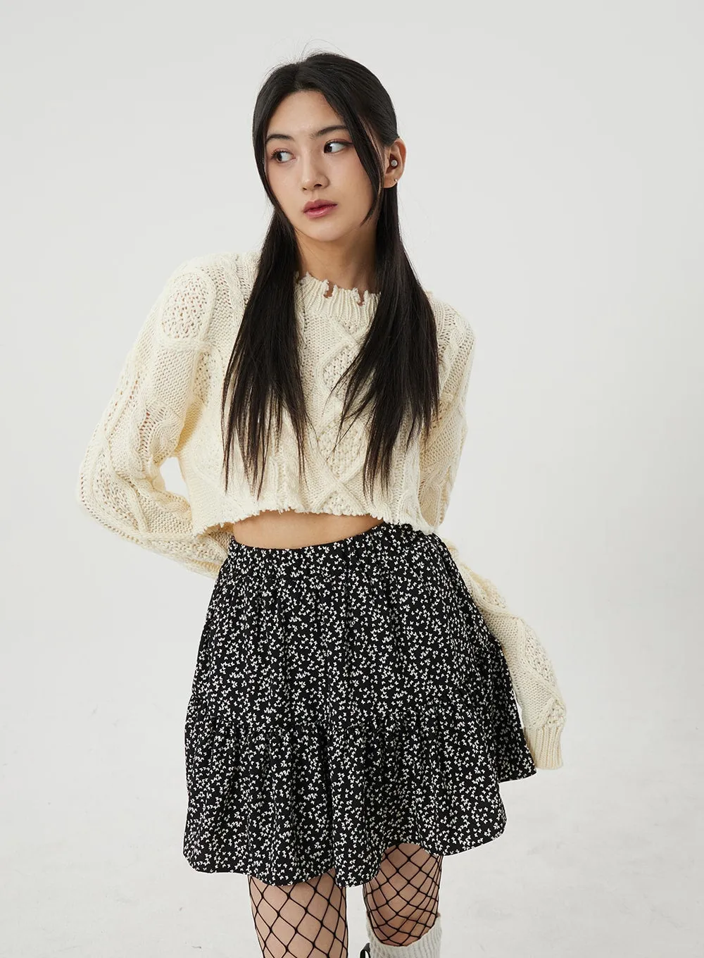 Cable Knit Ripped Cropped Sweater BJ320