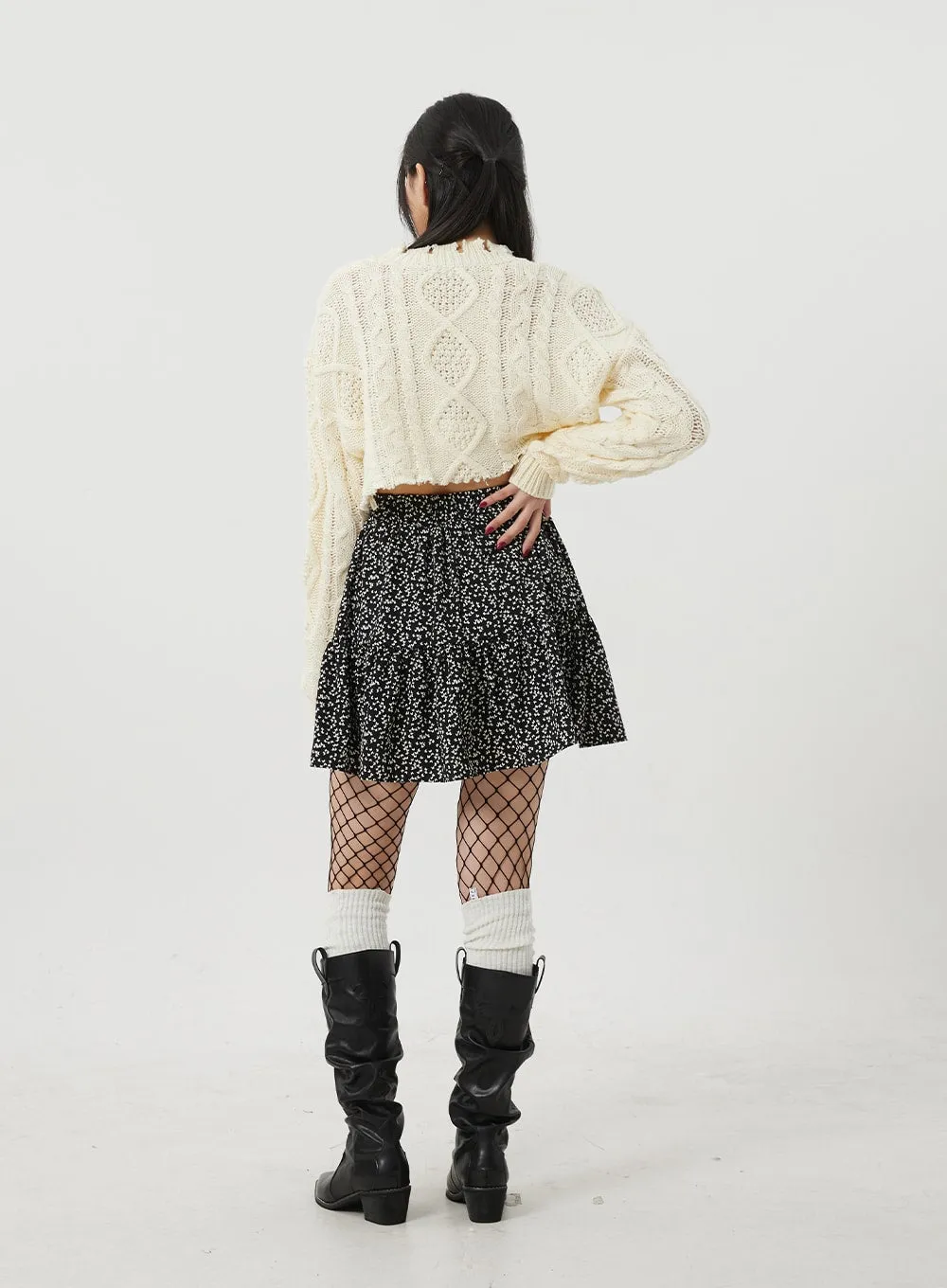 Cable Knit Ripped Cropped Sweater BJ320