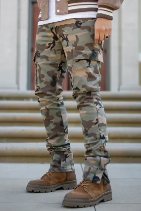 Camo Skinny Stacked Pants Flared Look