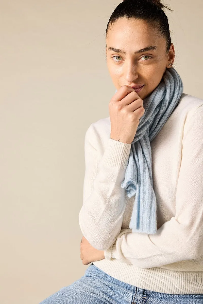 Cashmere Alex Rib Scarf in Pale Marle Blue