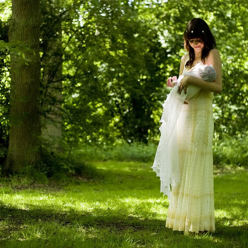 Christening Shawl ‘Heaven’ Ivory wool