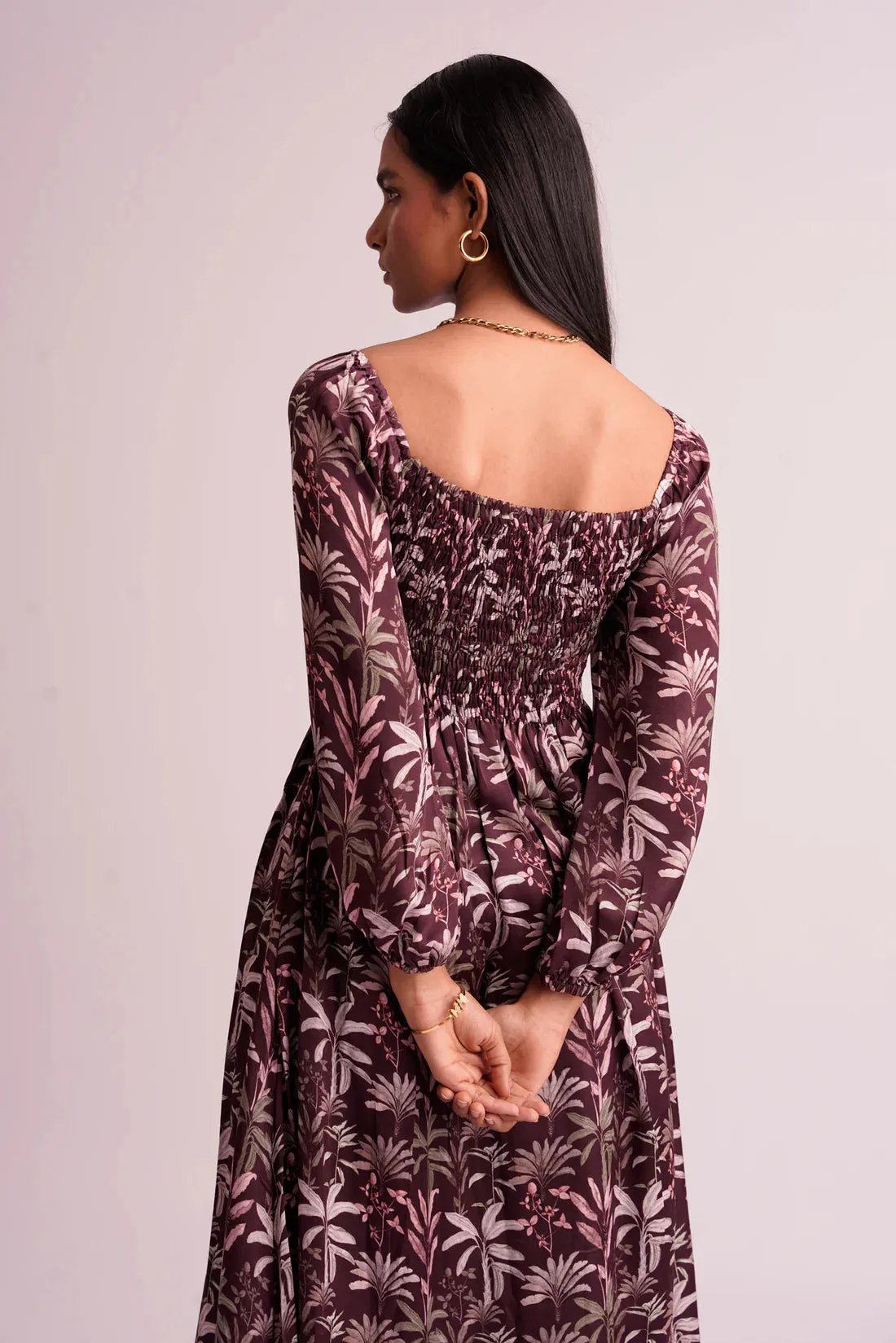 Comfortable Printed Purple Midi Dress