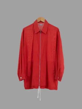 Comme des Garcons Homme 1997 red cotton drawstring hem zip jacket - approx M