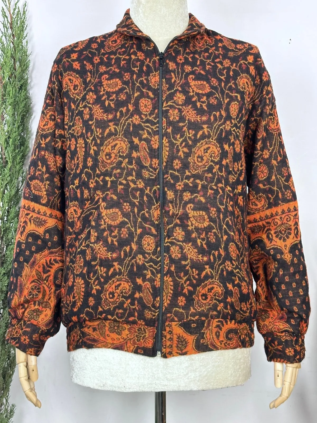 Cozy Yak Wool Blend Bomber Bolero Jacket | Warm Comfy Soft Winter Fashion Casual Party Wear | Boho Chic Paisley Floral Black Rust Jacket