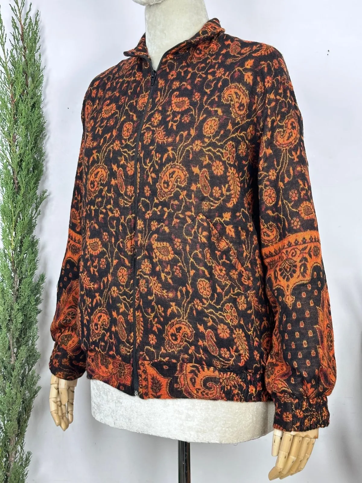 Cozy Yak Wool Blend Bomber Bolero Jacket | Warm Comfy Soft Winter Fashion Casual Party Wear | Boho Chic Paisley Floral Black Rust Jacket