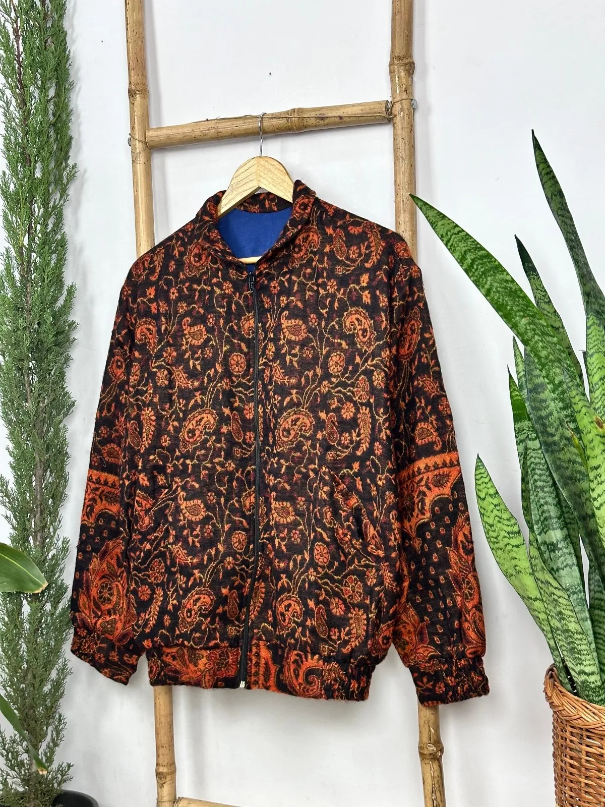 Cozy Yak Wool Blend Bomber Bolero Jacket | Warm Comfy Soft Winter Fashion Casual Party Wear | Boho Chic Paisley Floral Black Rust Jacket