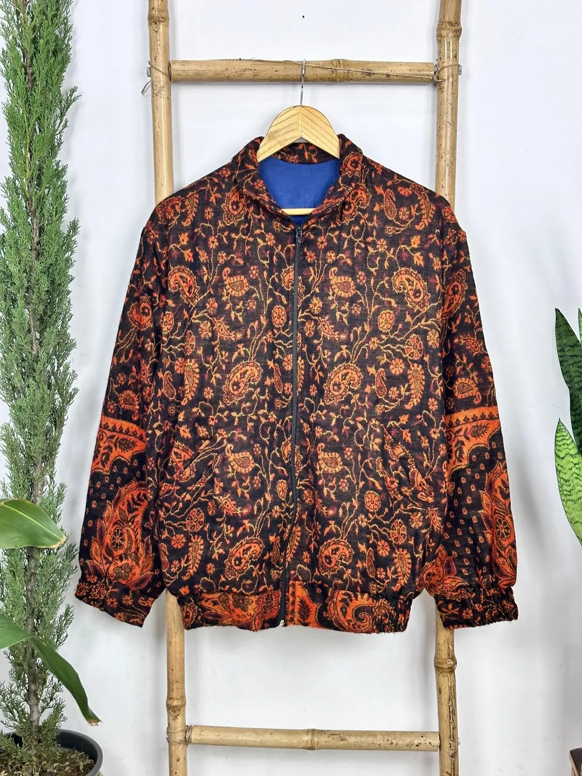 Cozy Yak Wool Blend Bomber Bolero Jacket | Warm Comfy Soft Winter Fashion Casual Party Wear | Boho Chic Paisley Floral Black Rust Jacket