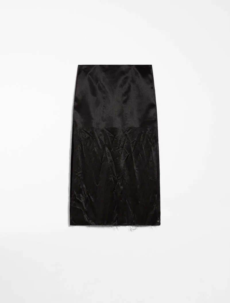 Crinkle-look calf-length skirt