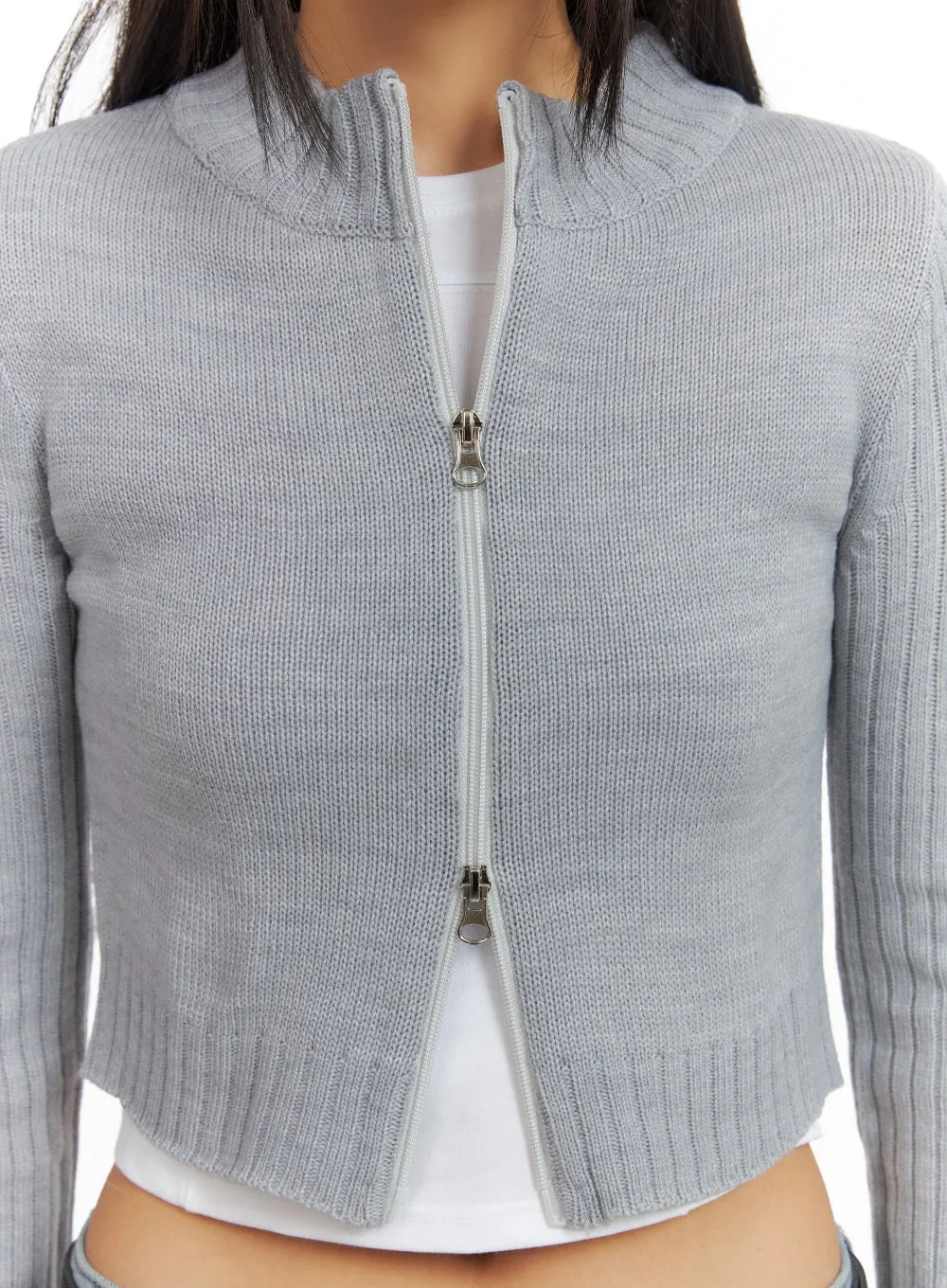 Crop Zip-Up Mock Neck Sweater IA417