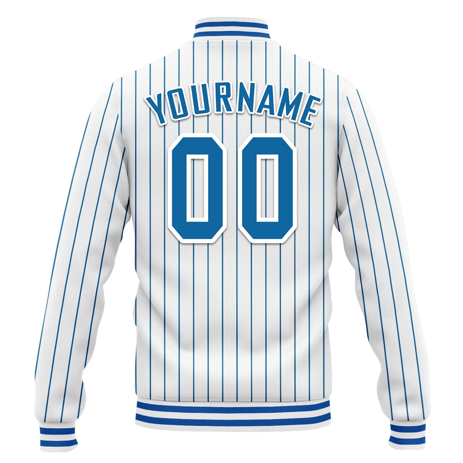 Custom Blue White Stripe Fashion Jacket Bomber Full-Snap Varsity Letterman Personalized Jacket FZ005-D020219-19