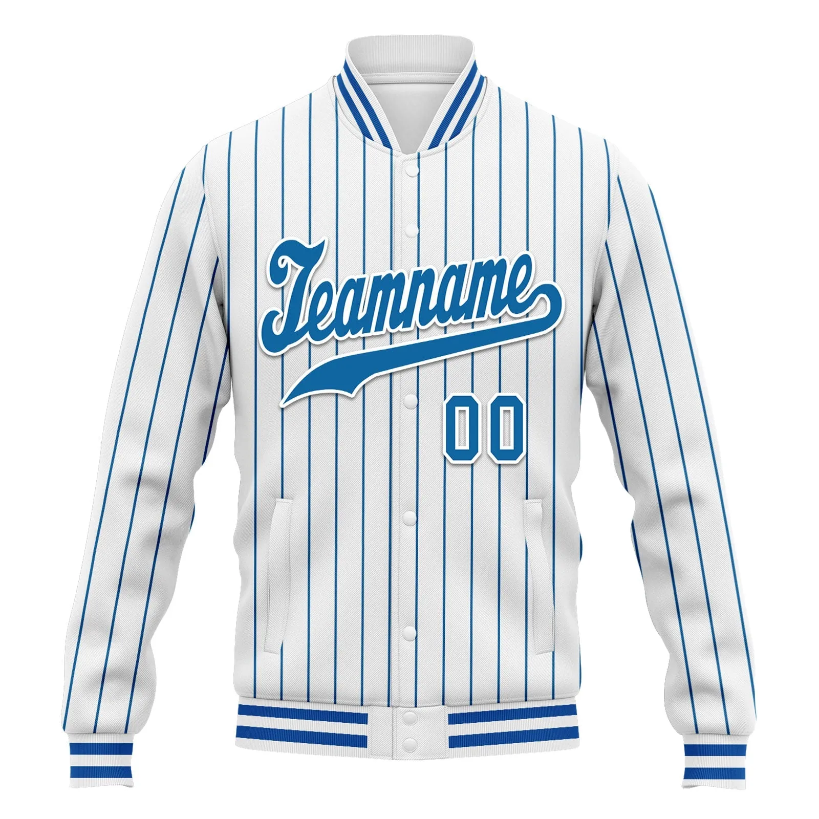 Custom Blue White Stripe Fashion Jacket Bomber Full-Snap Varsity Letterman Personalized Jacket FZ005-D020219-19