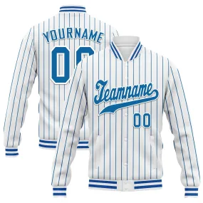 Custom Blue White Stripe Fashion Jacket Bomber Full-Snap Varsity Letterman Personalized Jacket FZ005-D020219-19