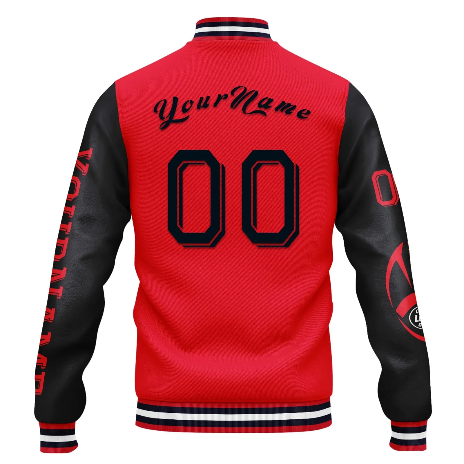 Custom Red Blue Houston Jacket Bomber Full-Snap Varsity Letterman Personalized Jacket FZ005SX-D020290-12