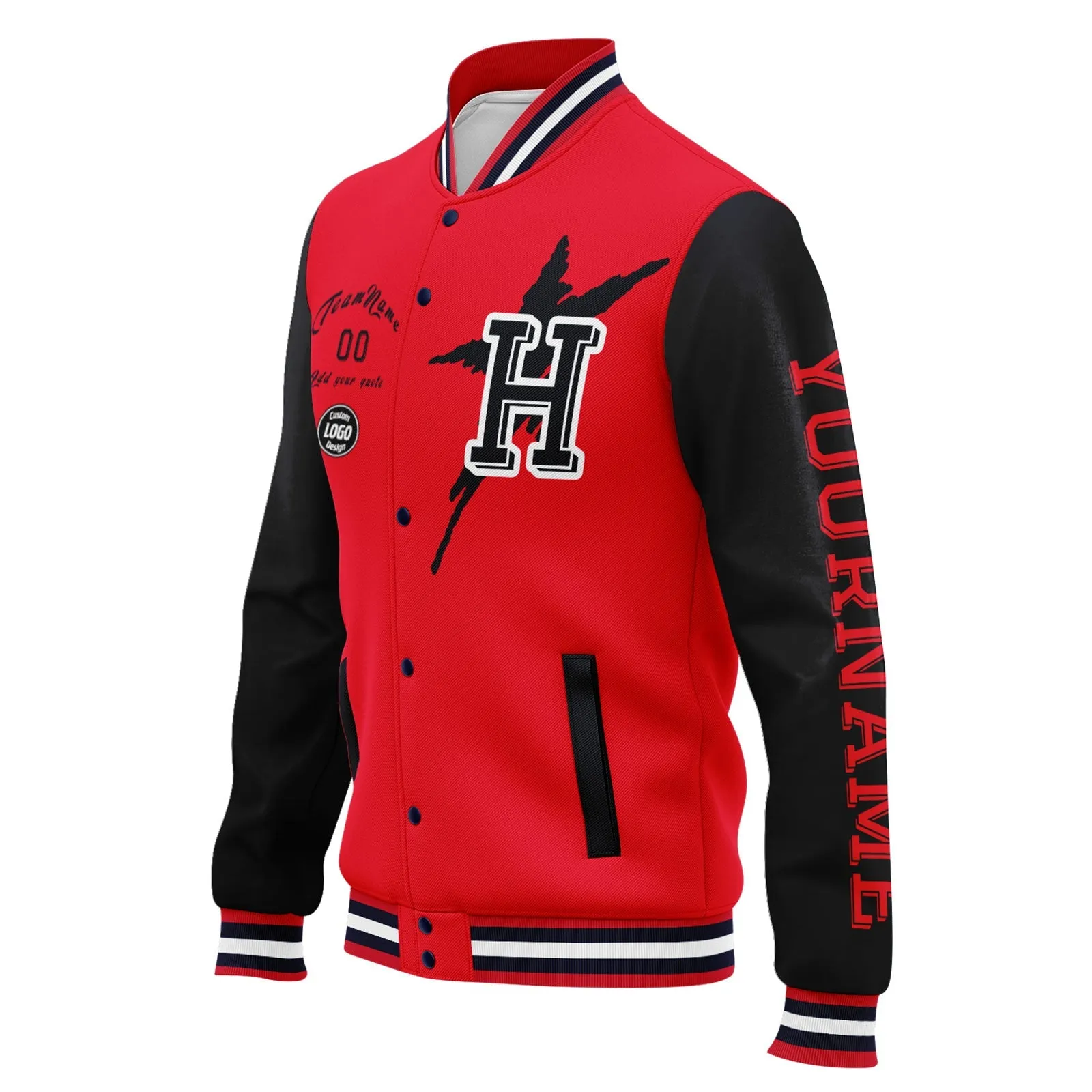 Custom Red Blue Houston Jacket Bomber Full-Snap Varsity Letterman Personalized Jacket FZ005SX-D020290-12