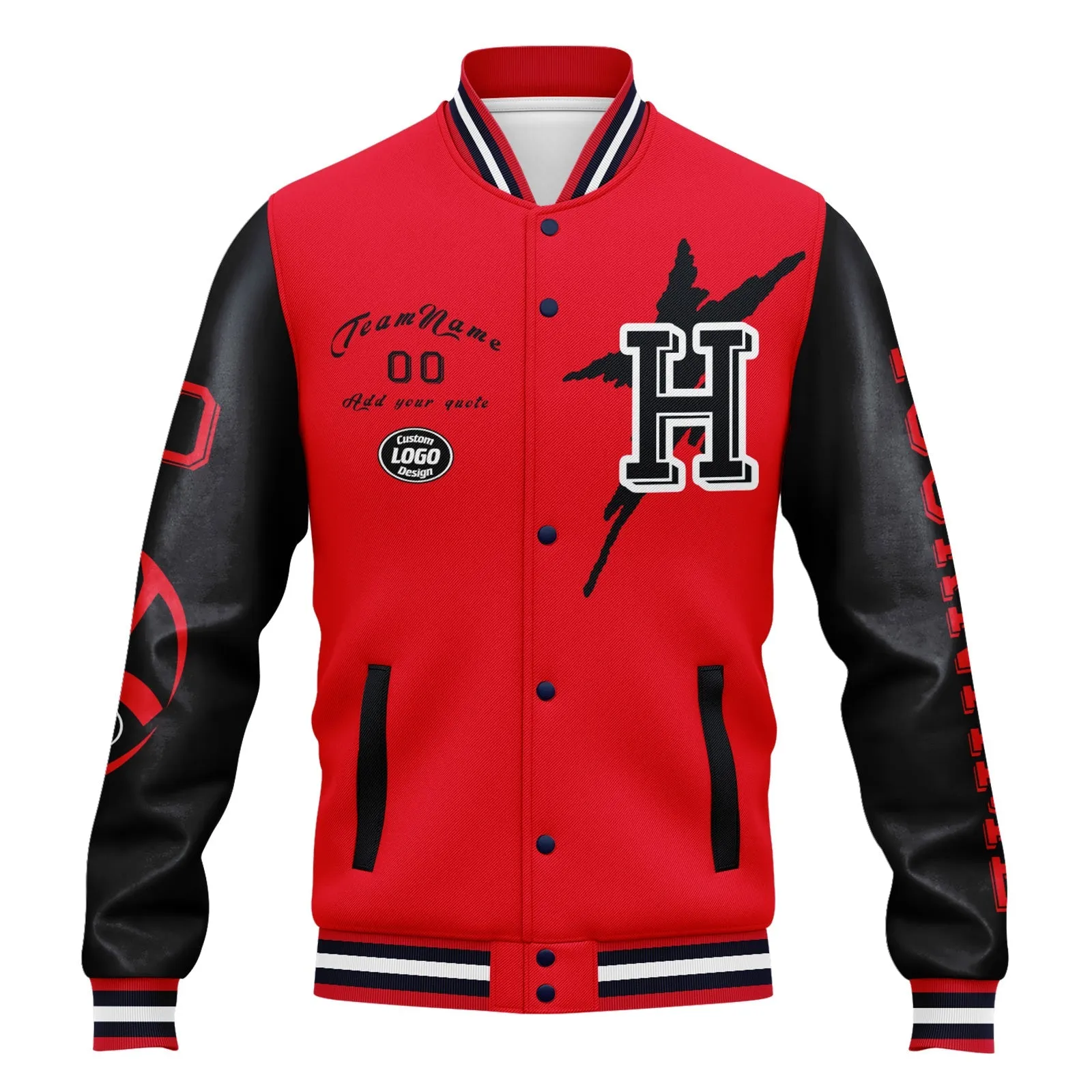 Custom Red Blue Houston Jacket Bomber Full-Snap Varsity Letterman Personalized Jacket FZ005SX-D020290-12