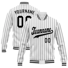 Custom White Black Stripe Fashion Jacket Bomber Full-Snap Varsity Letterman Personalized Jacket FZ005-D020219-20