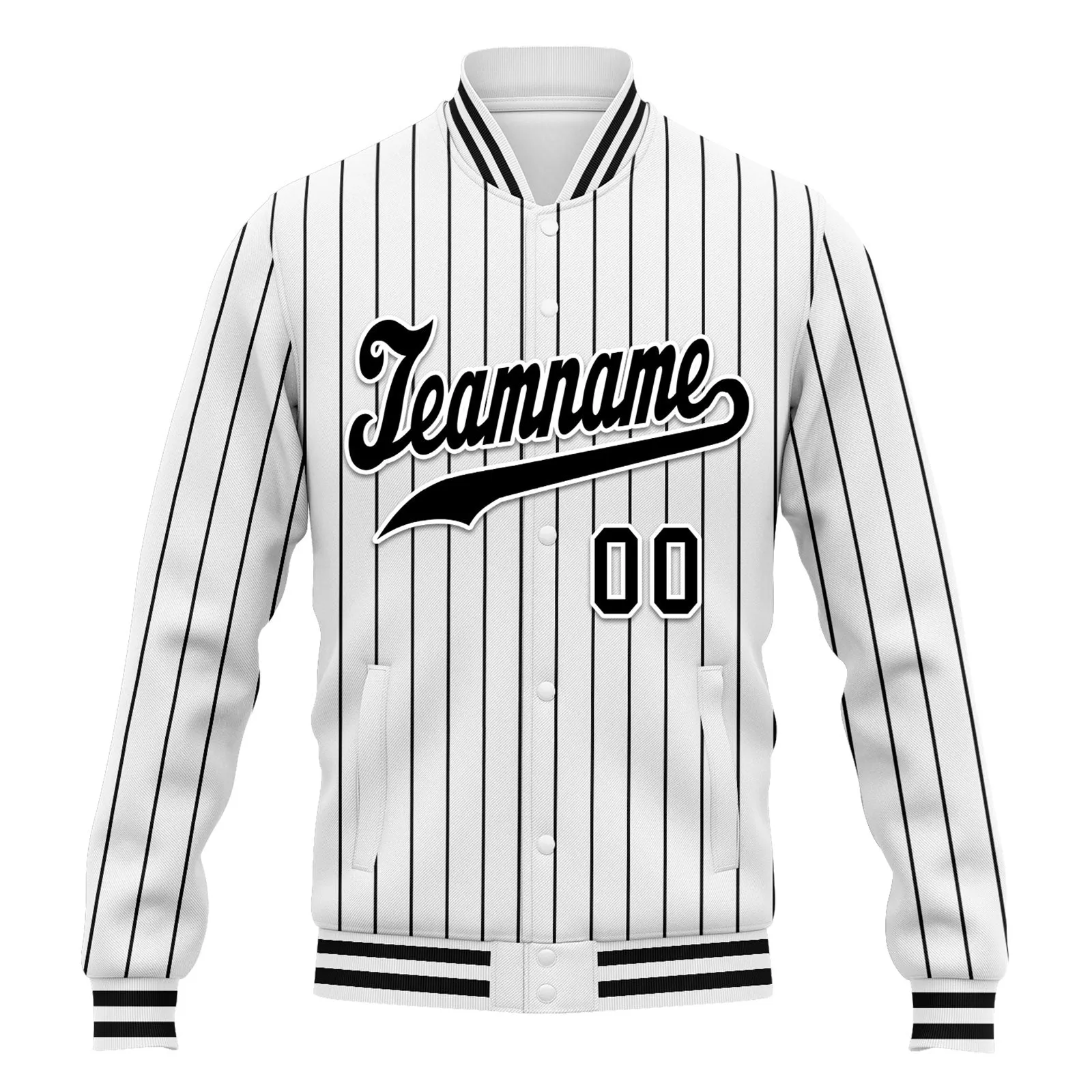 Custom White Black Stripe Fashion Jacket Bomber Full-Snap Varsity Letterman Personalized Jacket FZ005-D020219-20