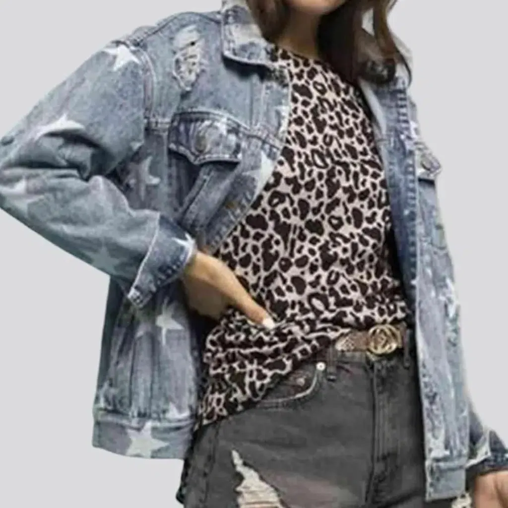 Distressed denim jacket
 for ladies