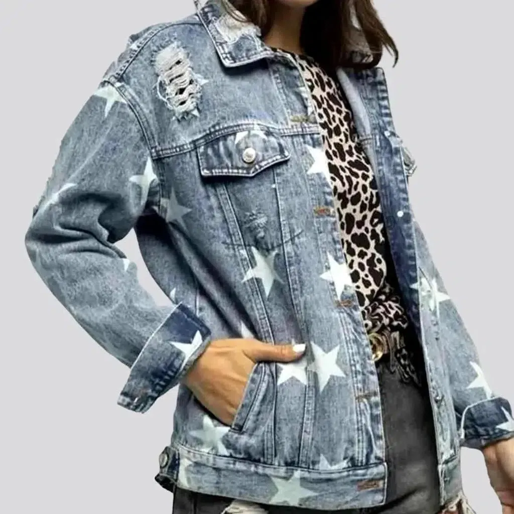 Distressed denim jacket
 for ladies