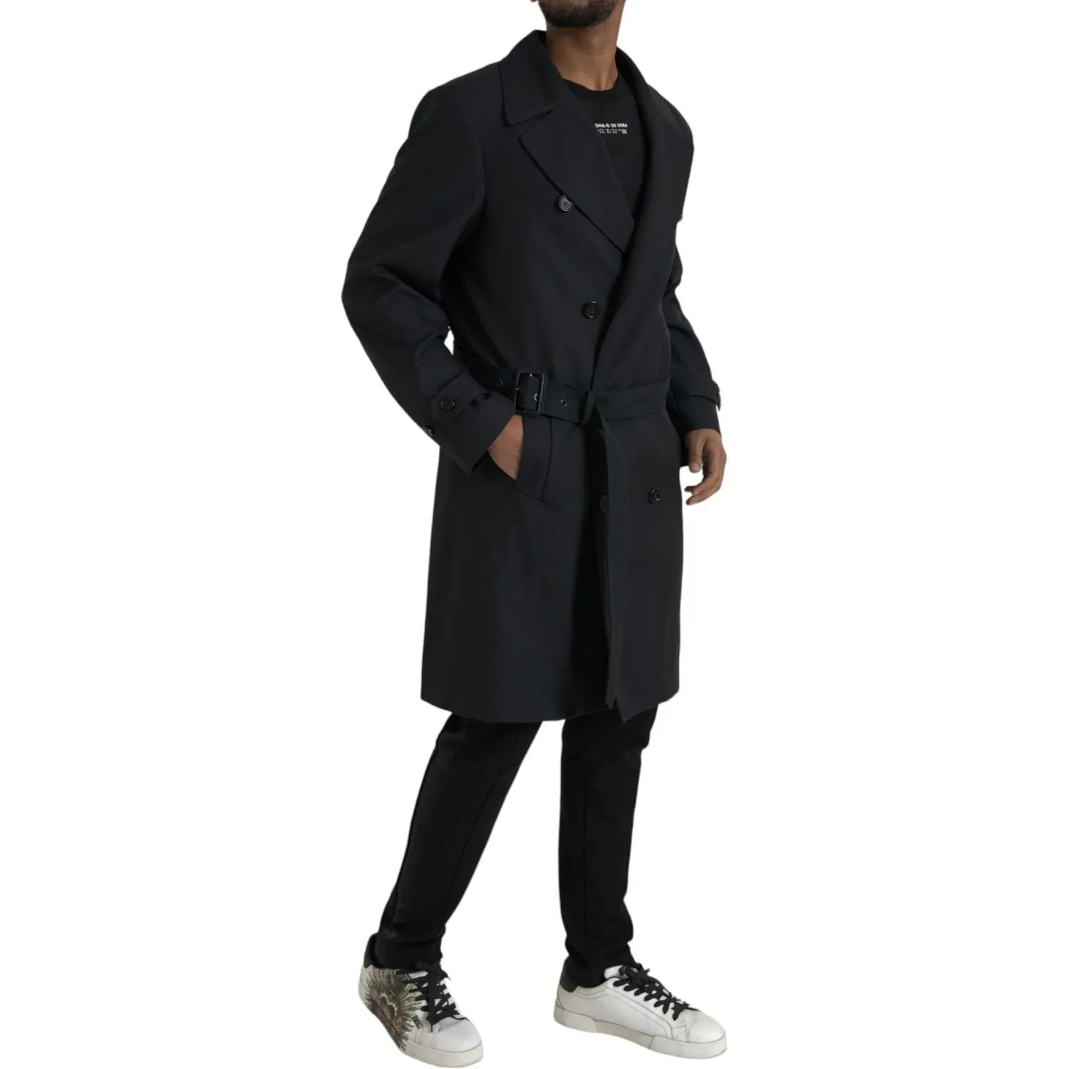 Dolce & Gabbana Black Double Breasted Trench Coat Jacket