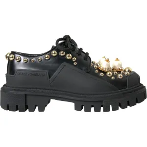 Dolce & Gabbana Black Leather Trekking Derby Embellished Shoes