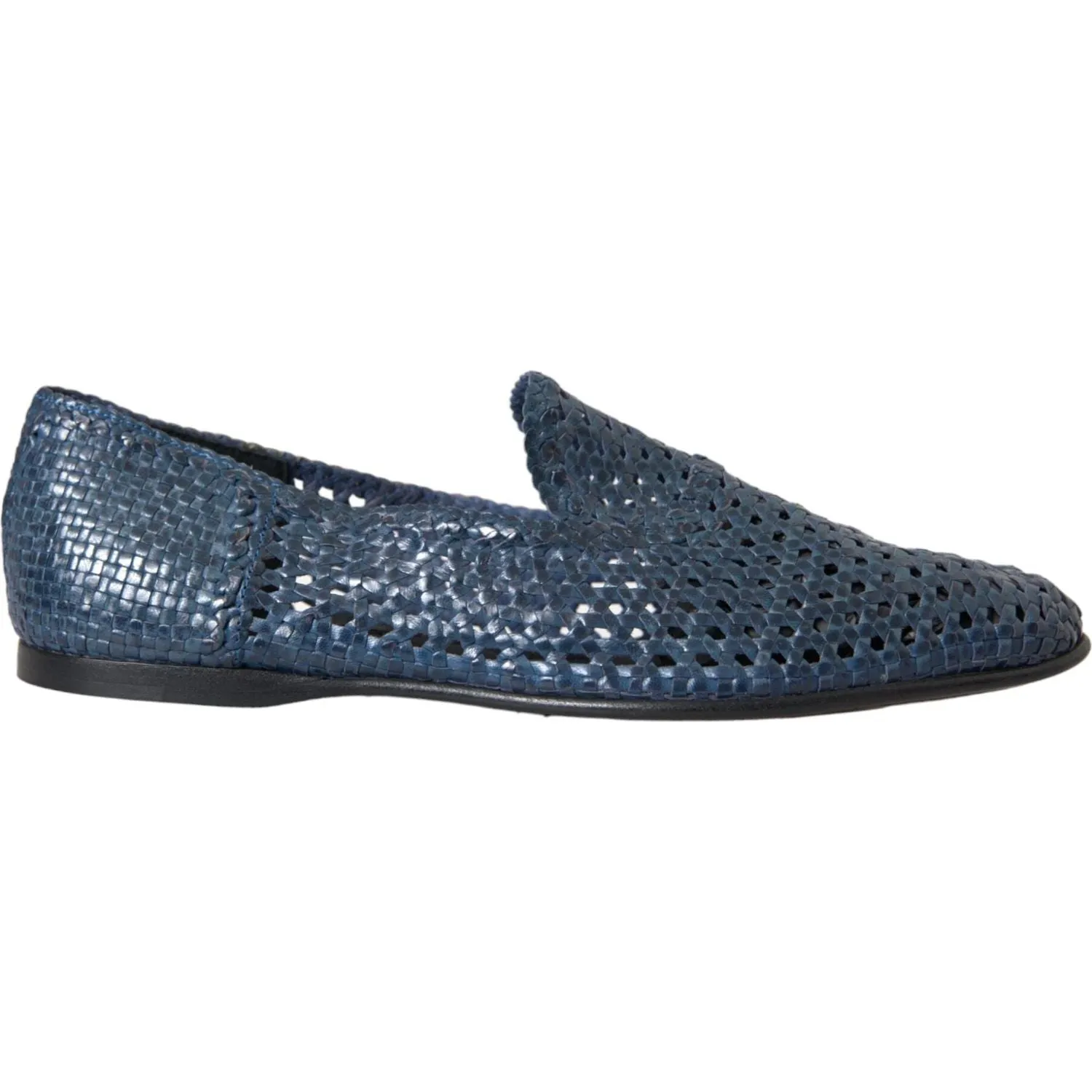 Dolce & Gabbana Blue Woven Leather Slip On Loafers Men Shoes