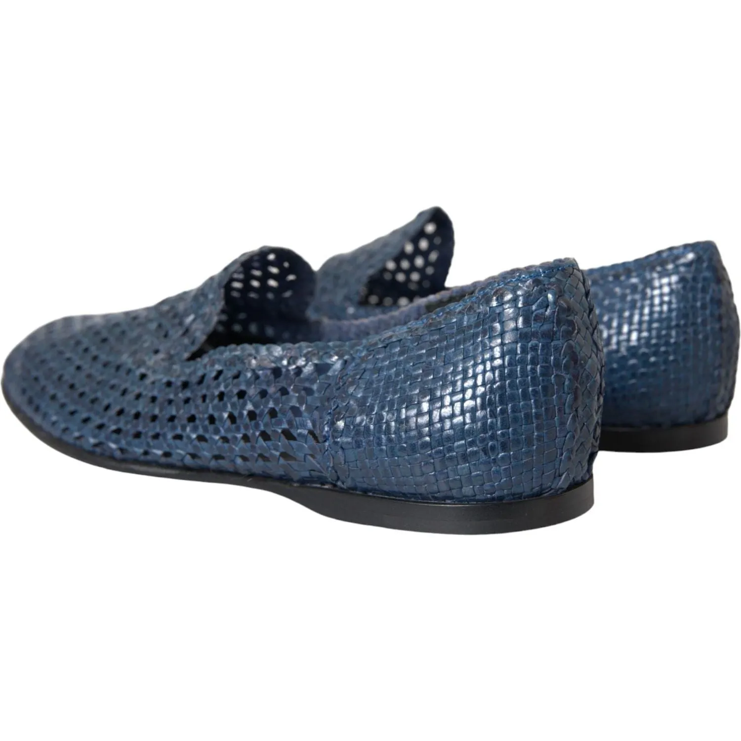 Dolce & Gabbana Blue Woven Leather Slip On Loafers Men Shoes