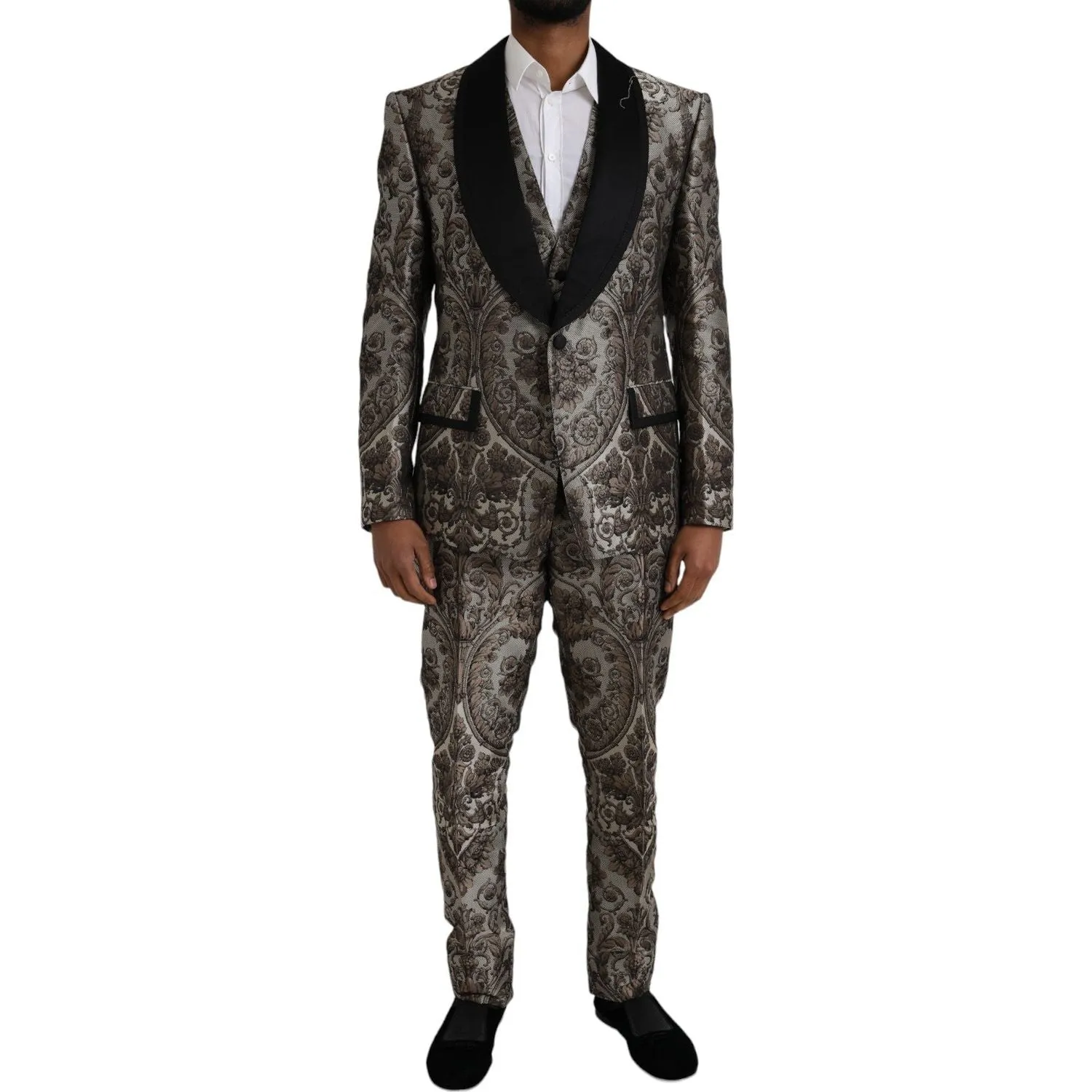 Dolce & Gabbana Brown Floral Jacquard Formal 3 Piece Suit