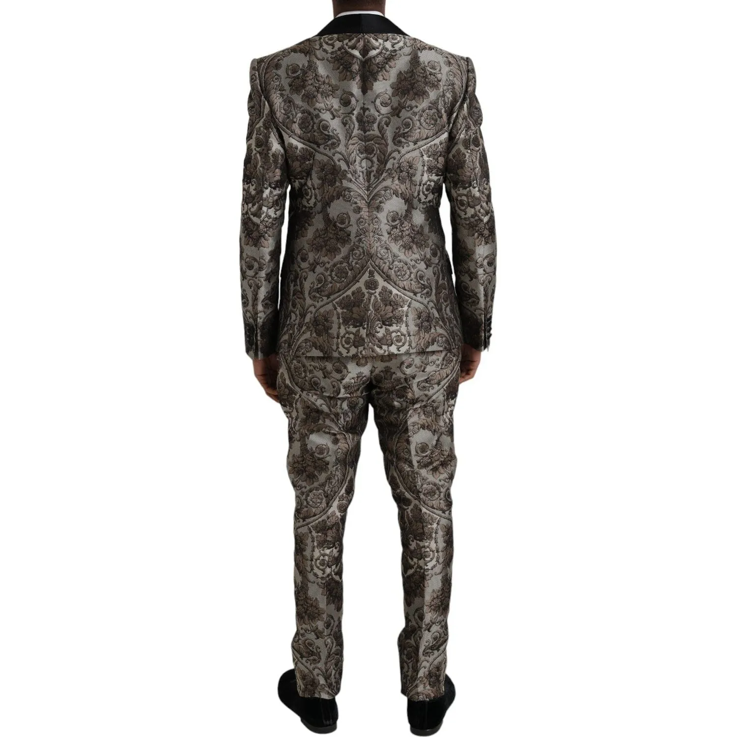 Dolce & Gabbana Brown Floral Jacquard Formal 3 Piece Suit